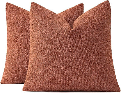 MIULEE 18x18 Inch Decorative Pillow Covers for Couch Bed Set of 2 Textured Boucle Neutral Winter Throw Pillows Burnt Orange Accent Solid Cushion Pillowcases Sofa Livingroom Home Decor