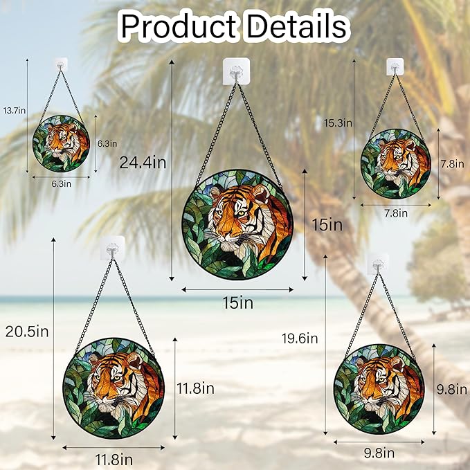 Stained Glass Window Hanging, Fierce Tiger Sun Catcher for Door Home Decor Wild Animals Suncatcher Christmas Mother's Day Birthday Gifts for Women Men Mom and Nana 15 in
