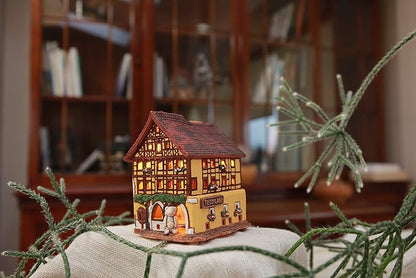 Ceramic Handmade Miniature House in Rothenburg Tealight Candle Holder Room Decor Handcrafted Collectible Miniature Essential Oil Burner Christmas Village Timbered House in Rothenburg Germany