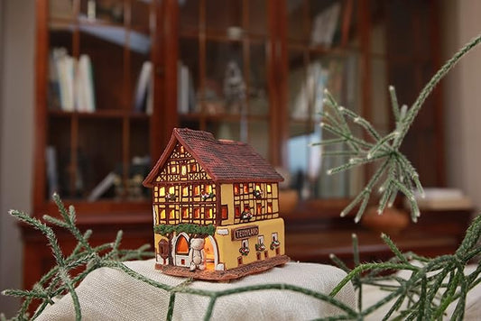 Ceramic Handmade Miniature House in Rothenburg Tealight Candle Holder Room Decor Handcrafted Collectible Miniature Essential Oil Burner Christmas Village Timbered House in Rothenburg Germany