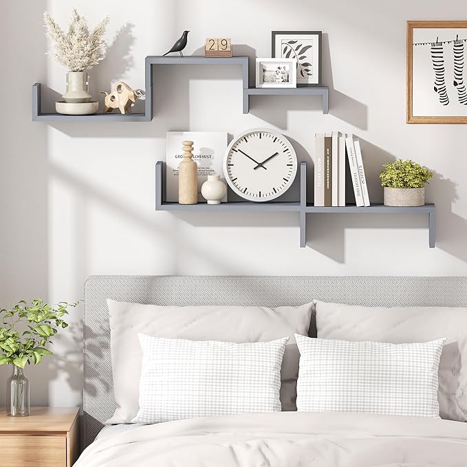 SRIWATANA Floating Shelves for Wall, Wall Shelves for Bathroom, Bedroom, Living Room, Kitchen, Office, Wood Shelves for Home Decor Set of 5 (Weathered Grey)