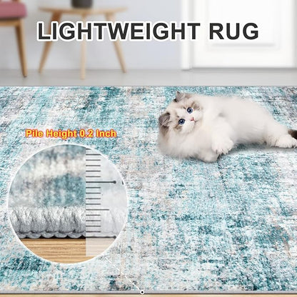 Area Rugs 9x12 Living Room - Washable Rug Modern Abstract Soft Large Neutral Non-Slip Carpet Indoor Floor Thin Carpets for Bedroom Dining Room Farmhouse Nursery Home Office Green