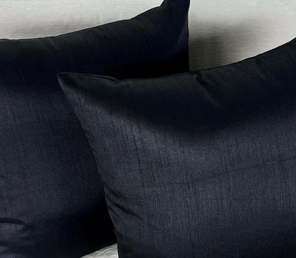 Aiking Home 18x18 Inches Faux Silk Square Throw Pillow Cover, Zipper Closure, Black (Set of 2)