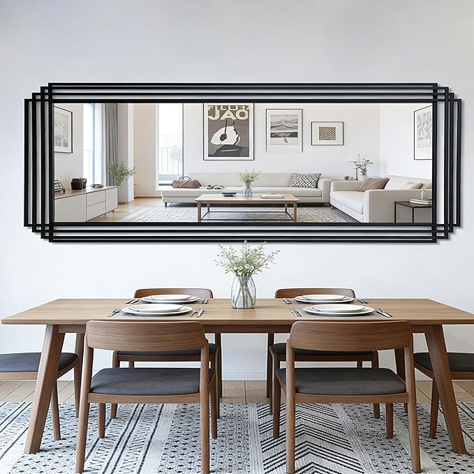 Large Geometric Wall Mirror, 67"x26" Rectangle Full Body Mirror with Metal Frame, Modern Elegant Art Deco Mirrors for Living Room Bedroom Entryway Hallway, Horizontal or Vertical Hanging