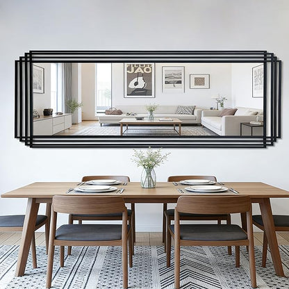 Large Geometric Wall Mirror, 67"x26" Rectangle Full Body Mirror with Metal Frame, Modern Elegant Art Deco Mirrors for Living Room Bedroom Entryway Hallway, Horizontal or Vertical Hanging