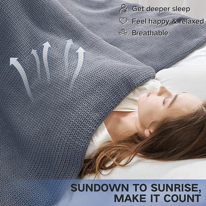 Guohaoi Knitted Weighted Blanket for Adults (Light Grey 50"x75" 20lbs) No Beads Cooling Throw Blanket for Hot Sleepers, Home Decor Breathable Chunky Knit Heavy Blanket Use on Full Size Bed