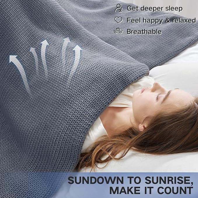 Guohaoi Knitted Weighted Blanket for Adults (Light Grey 50"x75" 15lbs) No Beads Cooling Throw Blanket for Hot Sleepers, Home Decor Breathable Chunky Knit Heavy Blanket Use on Full Size Bed