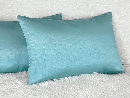 Aiking Home 12x18 Inches Faux Silk Rectangular Throw Pillow Cover, Zipper Closure, Aqua (Set of 2)
