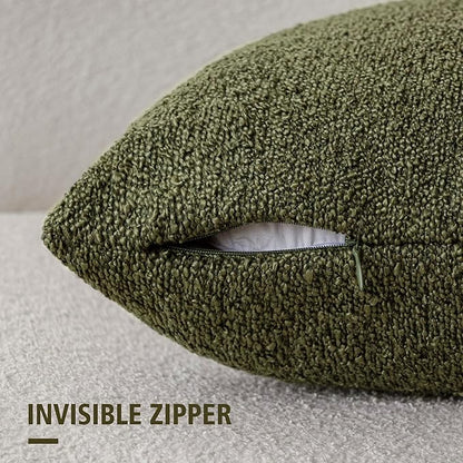 Foindtower Pack of 2 Textured Boucle Throw Pillow Covers Accent Solid Pillow Cases Cozy Soft Decorative Couch Cushion Case for Chair Sofa Bedroom Living Room Home Decor 18x18 Inch Moss Green