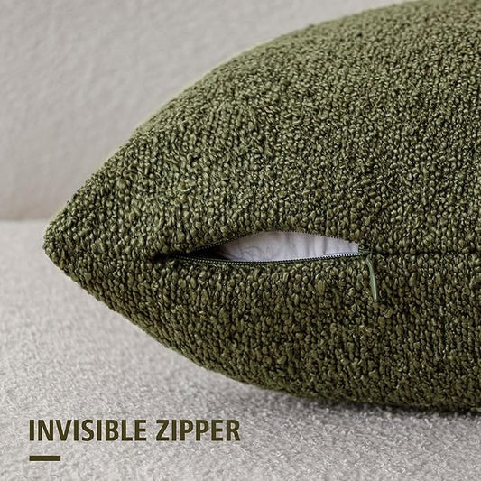 Foindtower Set of 2, Decorative Textured Boucle Throw Pillow Covers Accent Solid Pillow Cases Neutral Soft Cozy Couch Cushion Case for Chair Sofa Bedroom Living Room Home Decor 16x16 Inch Moss Green