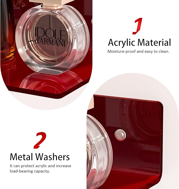 Sezanrpt 6 Inches Acrylic Small Wall Shelves, Red Floating Shelf for Wall Mounting, Acrylic Display Ledges for Funko Pop Figures, Home Décor, Living Room, Gaming Room, Plants, 2 Pack