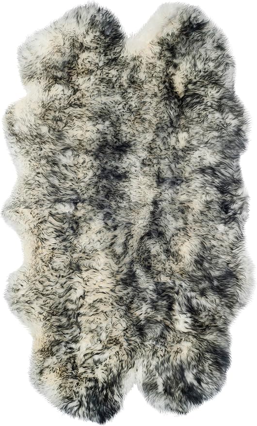 SAFAVIEH Sheep Skin Collection Accent Rug - 3'7" x 5'11", Ivory & Dark Charcoal, Handmade Rustic Glam Genuine Pelt, 3.4-inch Thick Ideal for High Traffic Areas in Foyer, Living Room, Bedroom (SHS121G)