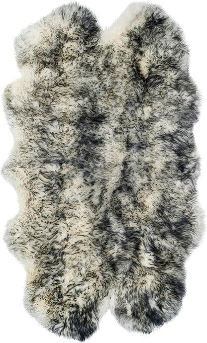 SAFAVIEH Sheep Skin Collection Accent Rug - 3'7" x 5'11", Ivory & Dark Charcoal, Handmade Rustic Glam Genuine Pelt, 3.4-inch Thick Ideal for High Traffic Areas in Foyer, Living Room, Bedroom (SHS121G)