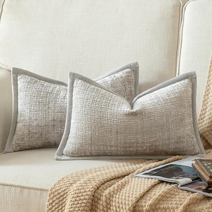 Yaertun Pack of 2 Chenille Textured Decorative Throw Pillow Covers Accent Solid Cushion Cover Soft Cozy Pillow Case with Velvet Back for Couch Sofa Bed Living Room 12x20 Inch Pearl Grey