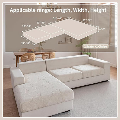 Couch Covers for Sectional Sofa, Washable Stretch Soft Sofa Cushion Covers L Shape Sofa Slipcovers Anti Slip Furniture Decor Protector for Pets (2 Seaters Covers+1 Chaise Cover,Ivory)