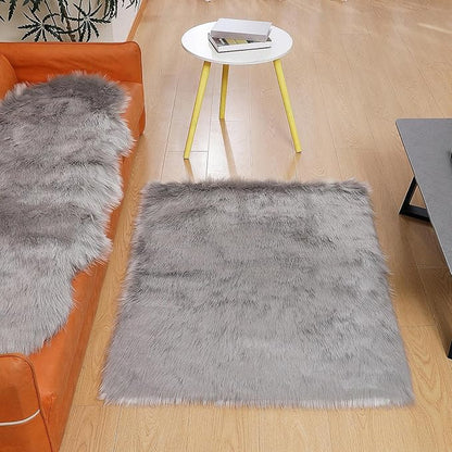 Faux Fur Rug Sheepskin Shag Fluffy Fuzzy Grey 3x4 ft Rugs for Bedroom Bedside Bed Floor Living Room Plush Rectangle High-Density Cushion Carpet Super Sofa Cover