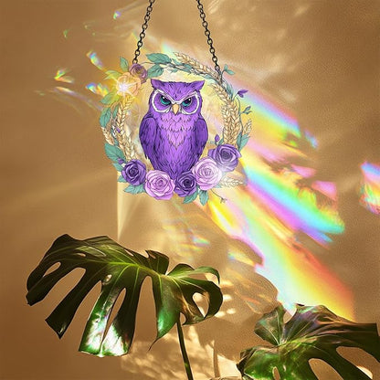 VAIIEYO Owl Acrylic Sun Catcher Window Hanging Decoration, 7.8 Inch Double-Sided Light Reflecting Ornament for Window, Garden, Porch or Balcony Decor, Housewarming, Gift for Natural Lovers