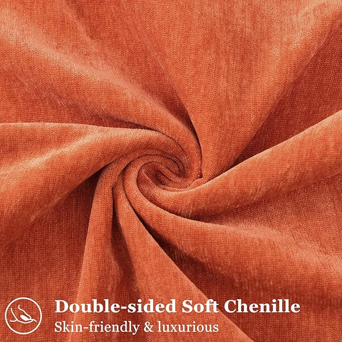 decorUhome Spring Couch Throw Pillow Covers 20x20 Set of 2, Decorative Soft Velvet Neutral Chenille Pillow Covers with Elegant Design for Sofa Bed Living Room Home Decor, Rust