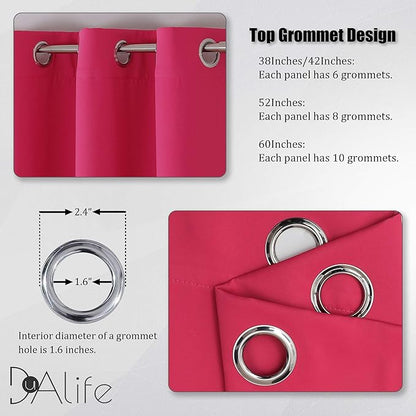 DUALIFE Solid Blackout Curtain Panels for Living Room 45 Inch Length Hot Pink Thermal Insulated Room Darkening Curtains Grommet Top 38''x45'' Raspberry Sorbet