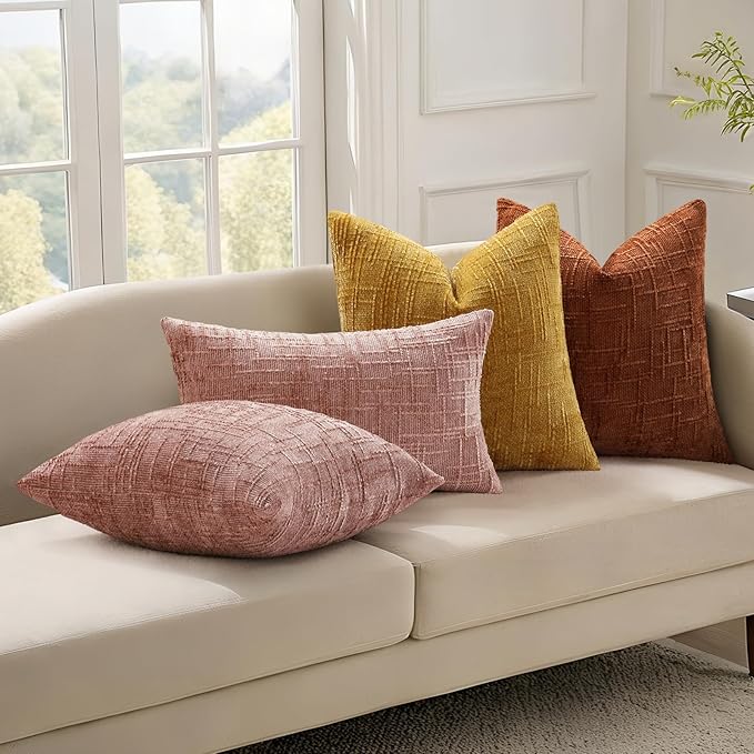 decorUhome Spring Pink Chenille Throw Pillow Covers 12x20 Set of 2 Textured Slubby Couch Pillow Covers Farmhouse Accent Modern Neutral Decorative Pillow Cases for Bed Sofa Living Room