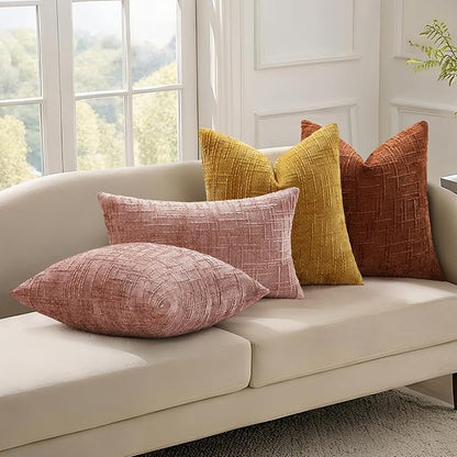 decorUhome Spring Pink Chenille Throw Pillow Covers 12x20 Set of 2 Textured Slubby Couch Pillow Covers Farmhouse Accent Modern Neutral Decorative Pillow Cases for Bed Sofa Living Room