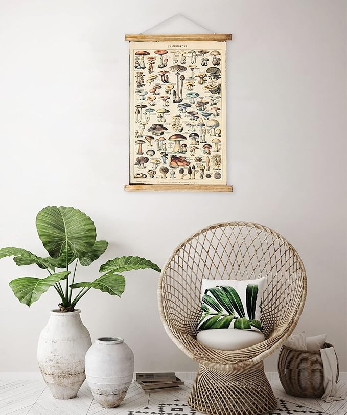 ABoby Vintage Hanging Posters, Decorative Mushroom Wall Art Prints, Printed on Linen with Wood Frames, Ready to Hang