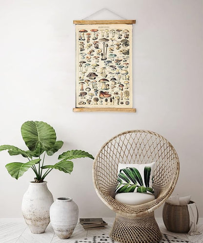 ABoby Vintage Hanging Posters, Decorative Mushroom Wall Art Prints, Printed on Linen with Wood Frames, Ready to Hang