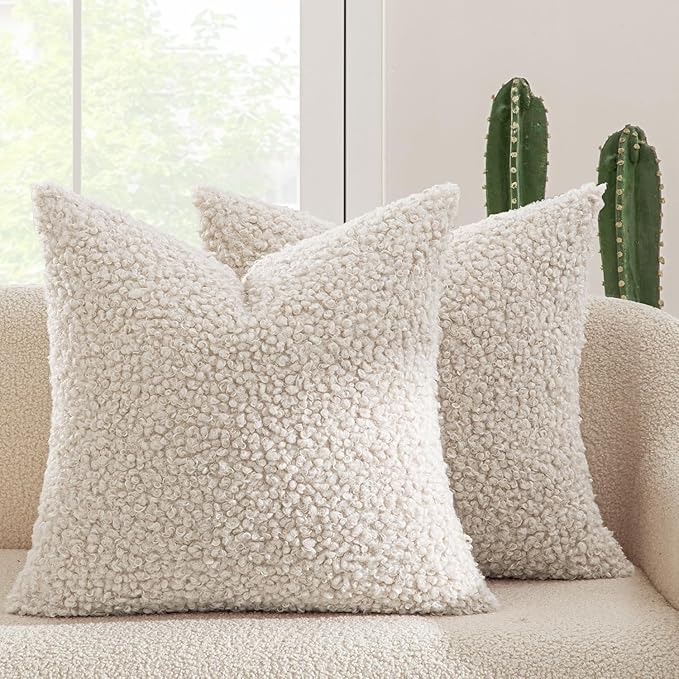 MIULEE Pack of 2 Throw Pillow Covers 22x22 Inch Neutral Light Beige Faux Fur Decorative Sherpa Pillow Covers Fuzzy Accent Soft Sheepskin Fleece Cushion Cases for Boho Home Decor Couch Living Room Bed
