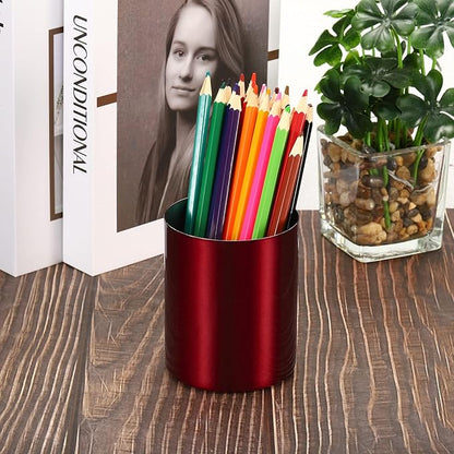 PATIKIL Pencil Holder, 2 Pack Pen Holder for Desk Stainless Steel Pencil Holders Cup Organizer Makeup Brush Holder for Desk Accessories, Red