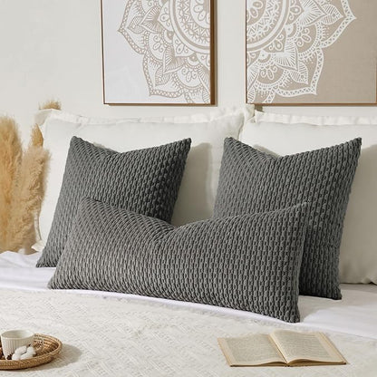 Kevin Textile 20x54 Inch Long Body Lumbar 1 Pack Boho Decorative Throw Pillow Cover Soft Striped Corduroy Rectangle Cushion Case Farmhouse Accent for Living Room Couch Sofa Bed, Dark Grey