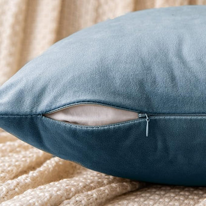EMEMA Pack of 2 Velvet Throw Pillow Covers Decorative Square Pillowcase Soft Solid Cushion Case for Sofa Bedroom Chair Car 24x24 Inch Light Blue