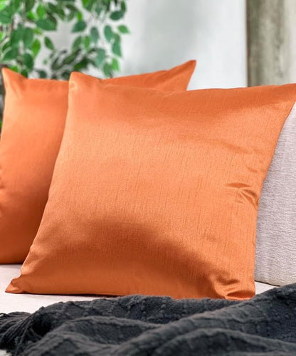 Aiking Home 24x24 Inches Faux Silk Square European Shams, Zipper Closure, Orange (Set of 2)