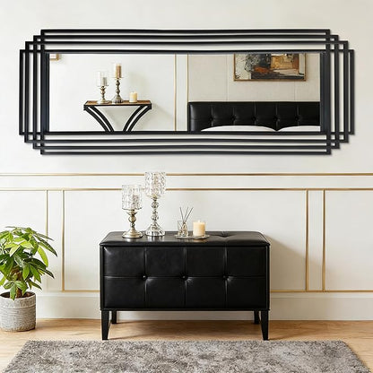 Large Geometric Wall Mirror, 67"x26" Rectangle Full Body Mirror with Metal Frame, Modern Elegant Art Deco Mirrors for Living Room Bedroom Entryway Hallway, Horizontal or Vertical Hanging