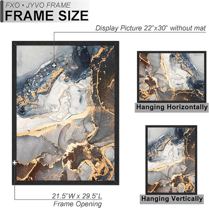 Engineered Wood 22 x 30 Frame Set of 2, Black Picture Frame for 22x30 Inch Poster Puzzle Photo, Light Weight 22by30 Poster Frame with Wood-grain for Wall - 2 Pack/Black/22 x30