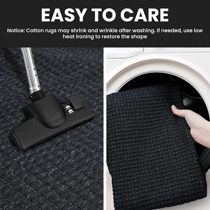 IOHOUZE Washable Exrea Long Hallway Runner Rug 3x16 Non Slip Rubber Backed Kitchen Runner Entryway Runner Indoor, Woven Rugs Floor Carpet for Kitchen Hall Entryway Stair, Black/Grey