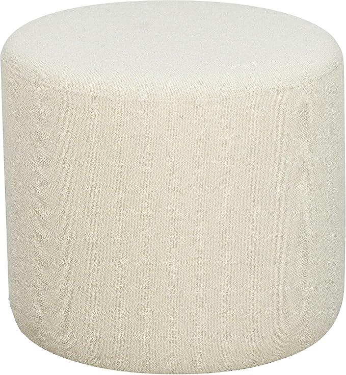 Lifestyle Solutions 19” Wentworth Ottoman Round Elegant Boucle Fabric, Stationary Ottomans, Backless Chair, Footrest for Living Room, Footstool Office, Bedroom, Padded Seat, Snow White Ivory