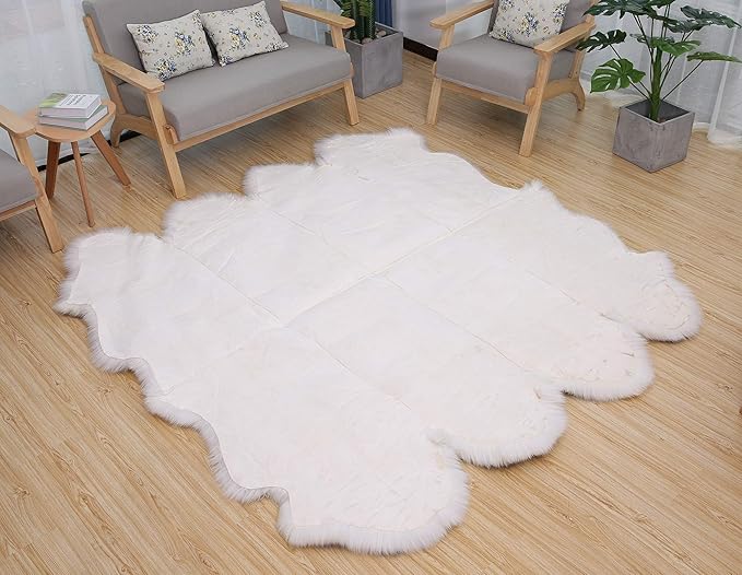 HUAHOO Premium Genuine Sheepskin Rug White Gray Real Australia Sheepskin Natural Lambskin Fur Area Rug Seat Covers for Kids Bedroom Sofa Chair Cover Pets Dogs Mat Eight Pelt / 6.2' x 7' Wolf Tip