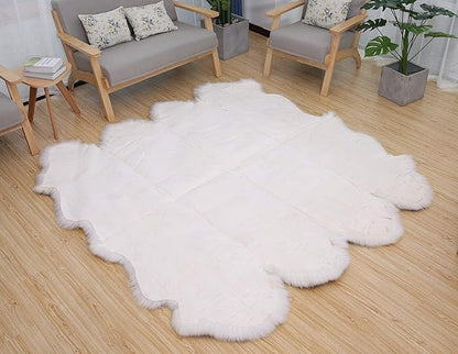 HUAHOO Premium Genuine Sheepskin Rug White Gray Real Australia Sheepskin Natural Lambskin Fur Area Rug Seat Covers for Kids Bedroom Sofa Chair Cover Pets Dogs Mat Eight Pelt / 6.2' x 7' Wolf Tip