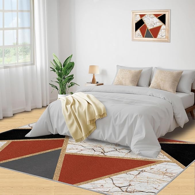 Vintage Marble Rug Abstract Marble Carpet for Living Room Light Luxury Stone Crack Rug Abstract Geometric Striped Carpet Non-Slip Indoor Rugs for Bedroom Living Room 6x9ft