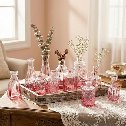 12 Pack Pink Glass Bud Vase Set, Small Vintage Vases for Centerpieces, Decorative Flower Vases for Wedding Home Table Decor