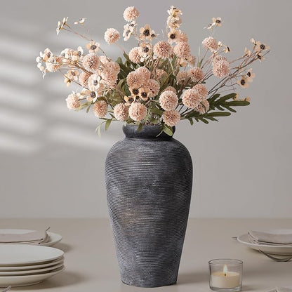 Large Ceramic Rustic Vase, 11 inch Farmhouse Flowers Tall Vase Vintage Texture Pottery Floor for Indoor Table, Centerpieces, Living Room Home Decor, Bronze