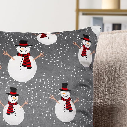 PAVILIA Holiday Throw Pillow Covers 20x20 Set of 2, Decorative Pillow Cases Bed Sofa Couch, Christmas Winter Accent Decor Cushion Bedroom Living Room, Velvet Square Euro Sham Covers, Snowman Gray