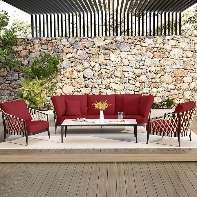 hyha Waterproof Couch Cushion Covers, Stretch Sofa Couch Seat Slipcover for Dog Washable, Non-Slip Waterproof Outdoor Cushion Covers for Patio Furniture Replacement (2 Pieces, Wine Red)