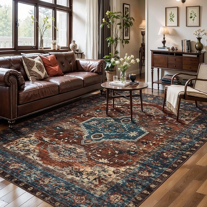 Tangsoo 3x5 Washable Rugs Oriental Area Rug, Vintage Non Slip Indoor Accent Rug, Print Distressed Carpet, Soft Low Pile Rug for Living Room Dining Bedroom Bedside Entryway