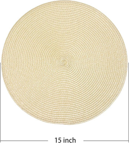 AHHFSMEI Round Braided Placemats 15 Inch Round Table Mats for Dining Tables Natural Woven Heat Resistant Place mats Set of 6 (Beige)