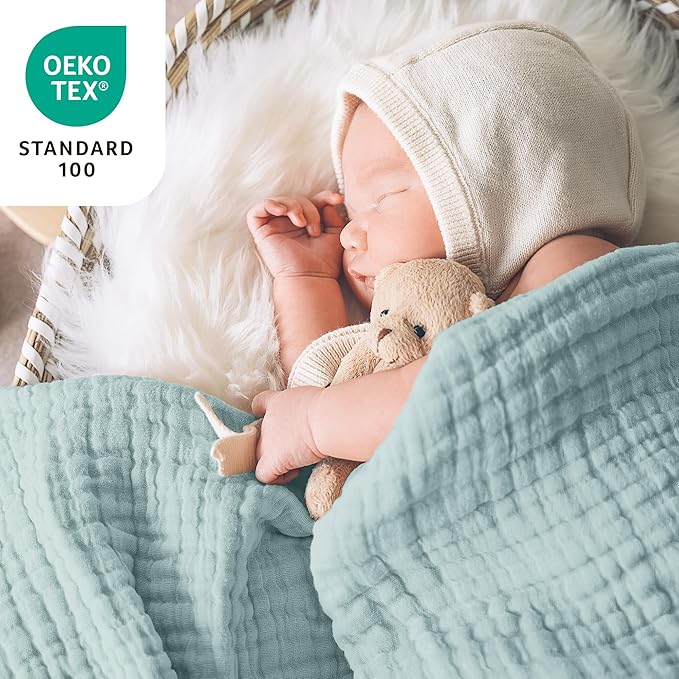 Love's cabin 6 Layer 100% Cotton Muslin Blanket, 50"x60" Throw Muslin Blanket for Couch Bed, Cyan Muslin Throw Blanket, Lightweight and Breathable Cotton Gauze for Adult