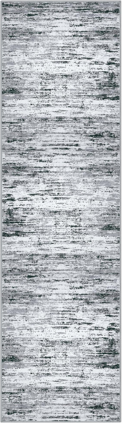 Modern Abstract Bedroom Runner Rug 2x7, Black Grey White Washable Kitchen Runner, Non-Slip Soft Thin Faux Wool Mat for Entryway, Hallway, Laundry Room, Indoor Home Decor