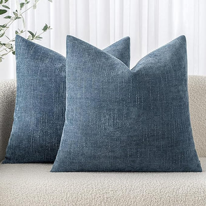 MIULEE Pack of 2 Decorative Throw Pillow Covers Soft Chenille Throw Pillows Solid Textured Cushion Covers for Couch Sofa Bedroom Living Room 20x20 Inch, Smoke Blue