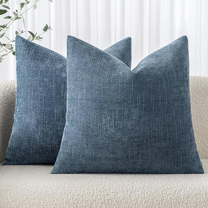 MIULEE Pack of 2 Decorative Throw Pillow Covers Soft Chenille Throw Pillows Solid Textured Cushion Covers for Couch Sofa Bedroom Living Room 18x18 Inch, Smoke Blue