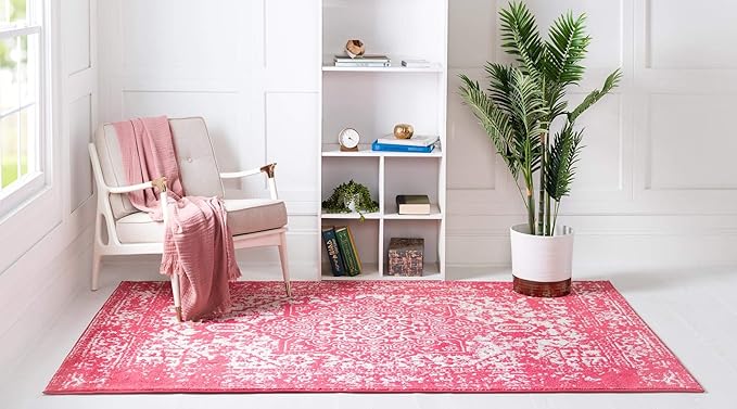 Rugs.com Arlington Collection Rug – 8' x 10' Pink Medium-Pile Rug Perfect for Living Rooms, Large Dining Rooms, Open Floorplans